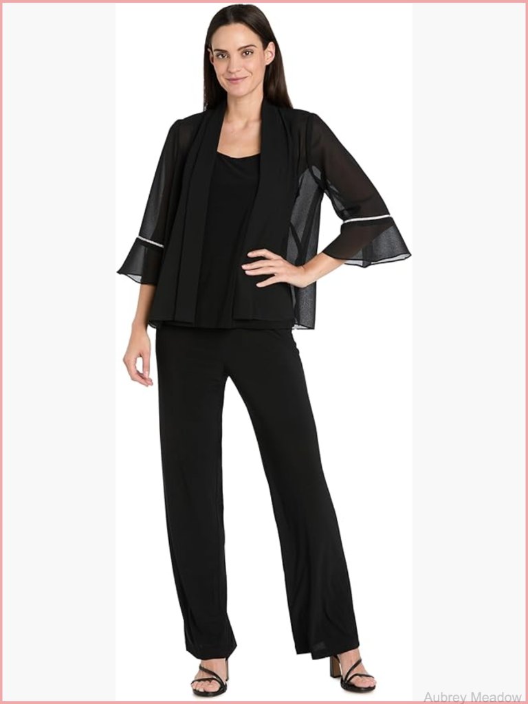Sheer Open Front Cardigan Jacket Rhinestone Trim Ruffle Bell Sleeves